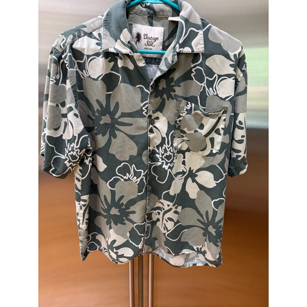 Green Floral Vintage Silk Shirt - M